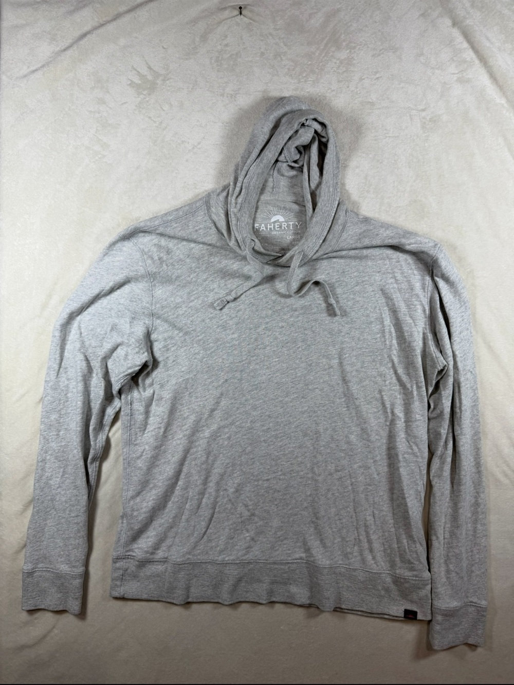 Faherty Size Large Organic Cotton Light Heather Gray Pullover Hoodie